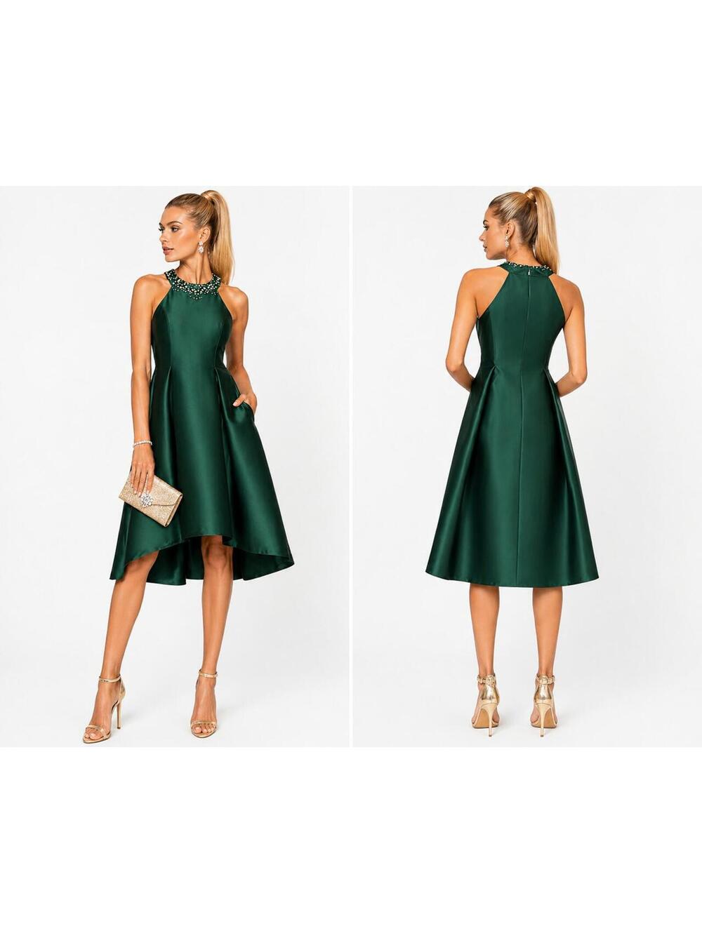 Adrianna Papell Mikado Fit&Flare Party Dress Dark Forest NWT sz 8 Midi Pockets